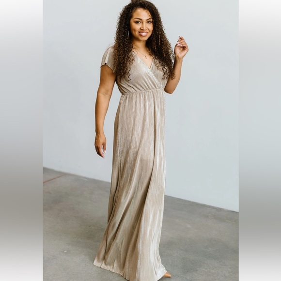 Baltic Born Pleated Champagne Maxi Dress Cocktail Fancy Event New Years Eve - Picture 10 of 11
